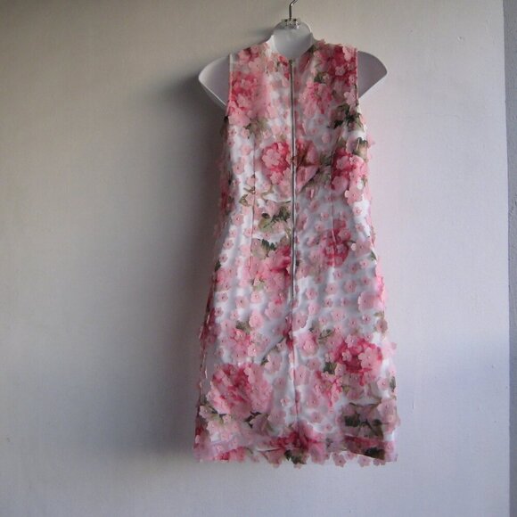 Karl Lagerfeld Paris Pink Floral Dress Size 2 Applique Shift Exposed Zipper New - Picture 2 of 6